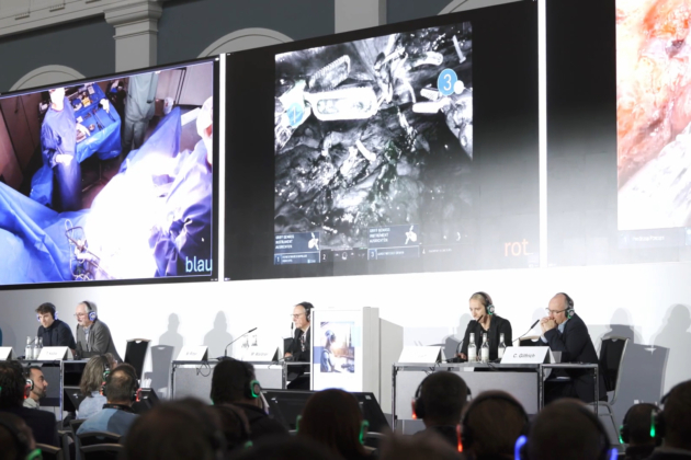 Auf dem 15. Symposium der Deutschen Gesellschaft für Roboter-assistierte Urologie e. V. führten Chirurgen mithilfe von ferngesteuerten Roboter­armen von Hamburg aus Operationen in Peking, Aalst und Madrid durch, die über Bildschirme live in die Handelskammer übertragen wurden.