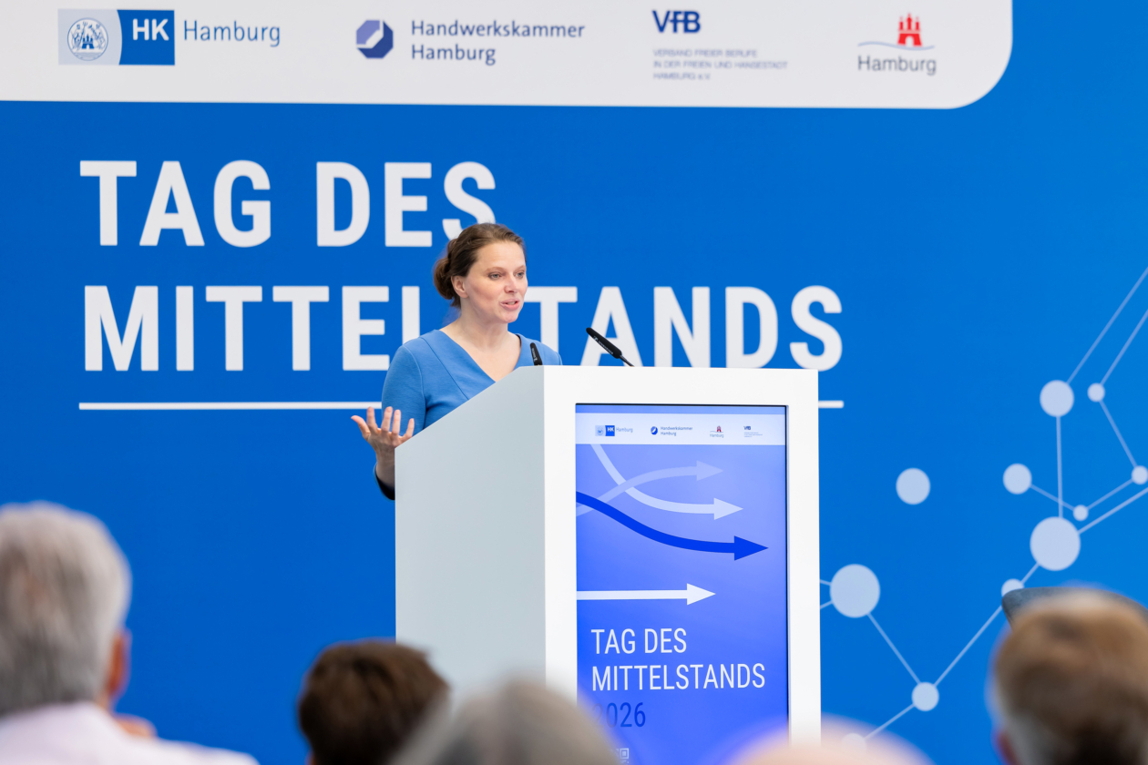 Auch Wirtschaftssenatorin Dr. Melanie Leonhard hielt beim „Tag des Mittelstands“ eine Rede.